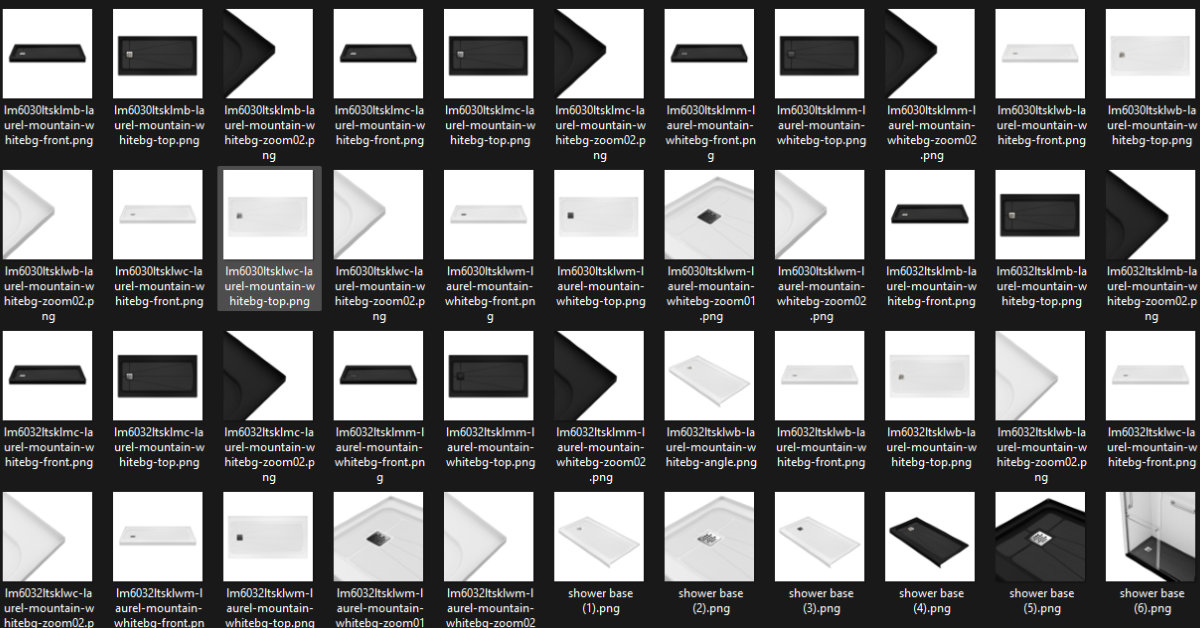Full export batch of all bathroom render files, labeled and organized for delivery