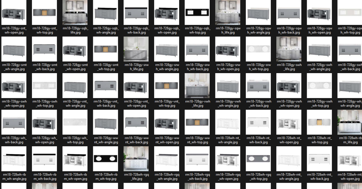 Full export folder of all vanity render files, labeled and organized for delivery