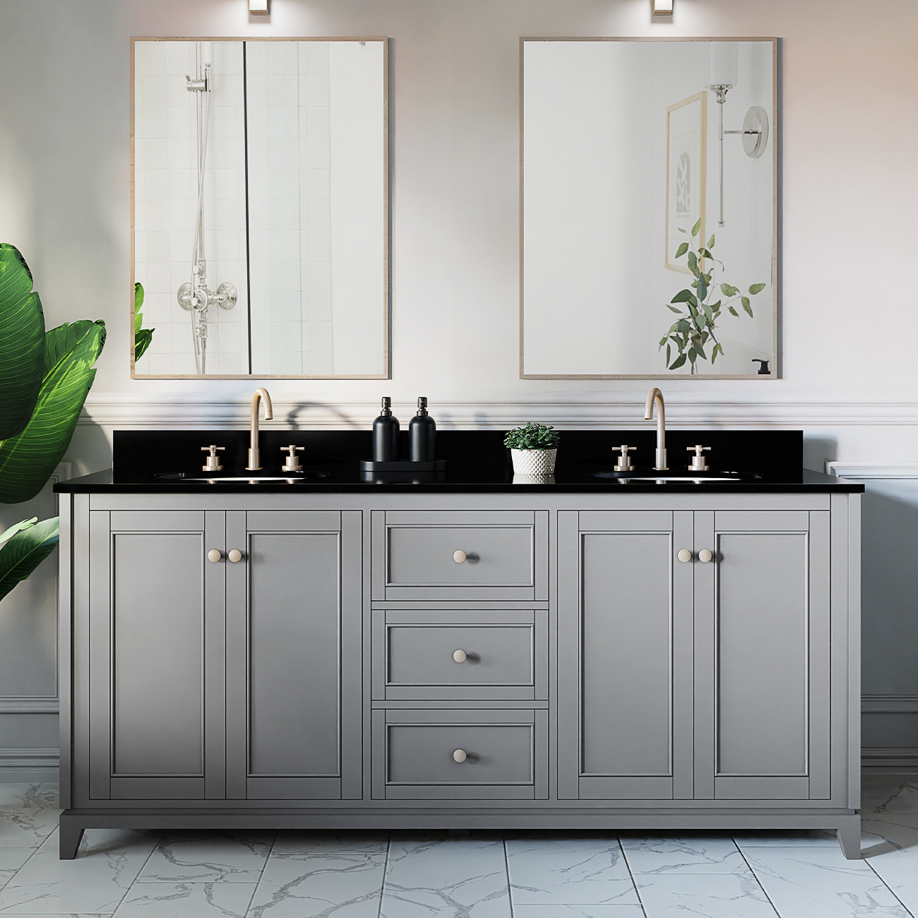 Gray body vanity, lifestyle scene